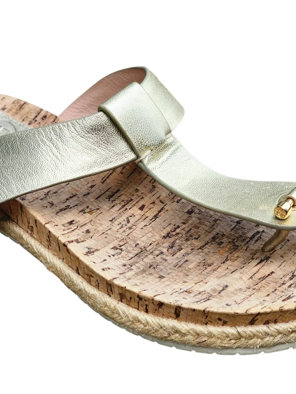 Tory Burch Gold Leather Cork Thong Sandals